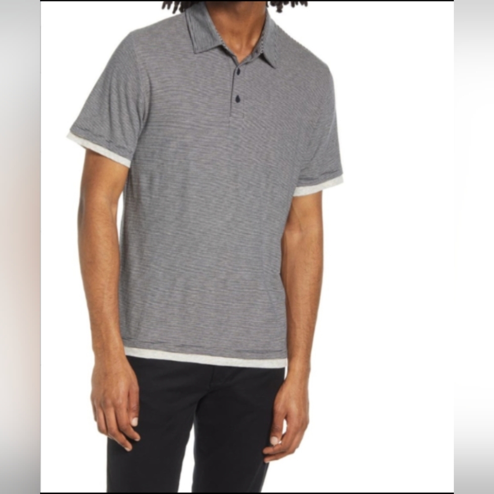 Vince striped double layer polo Short Sleeve Black Men's Large